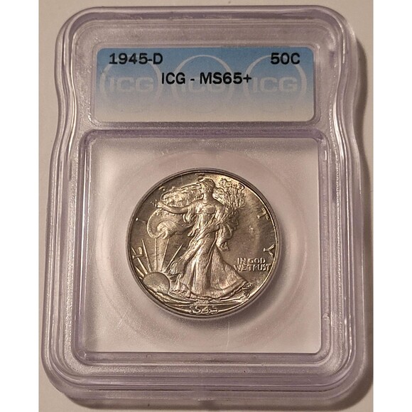 1945 D Walking Liberty Half Dollar Unc MS65+ Toning - Picture 1 of 4